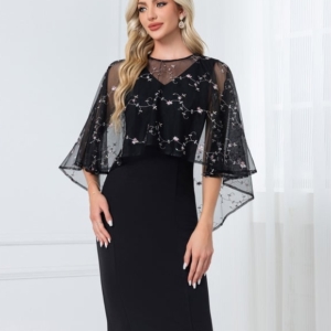 Robe Moulante Midi À Manches Fluides