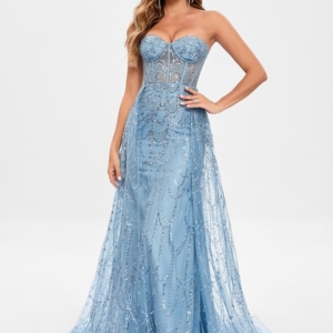 Robe Moulante En Tulle Bleu Pailleté