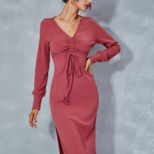 Robe Moulante Côtelée Ajustée