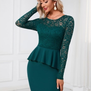 Robe Moulante Dentelle Émeraude