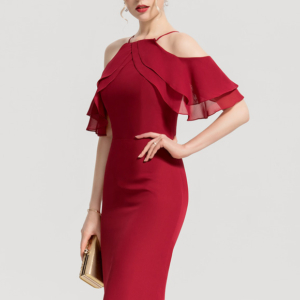 Robe Moulante Bordeaux À Épaules Dénudées