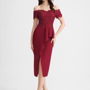 Robe Moulante Bordeaux Ajourée