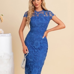 Robe Moulante Chic Dentelle Bleue