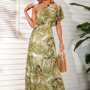 Robe Moulante Maxi Feuilles