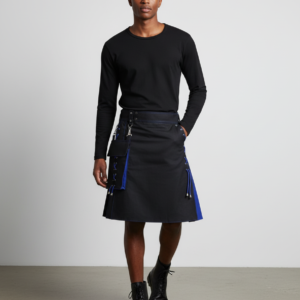 Mens Pocket Tie Rope Scottish Skirt 2024 New Genderless Casual Fashion Medieval Retro Steampunk Contrast Color Skirt Unisex