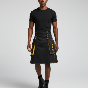 Mens Pocket Tie Rope Scottish Skirt 2024 New Genderless Casual Fashion Medieval Retro Steampunk Contrast Color Skirt Unisex