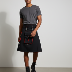 Mens Pocket Tie Rope Scottish Skirt 2024 New Genderless Casual Fashion Medieval Retro Steampunk Contrast Color Skirt Unisex