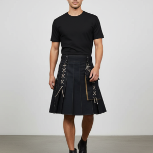 Mens Pocket Tie Rope Scottish Skirt 2024 New Genderless Casual Fashion Medieval Retro Steampunk Contrast Color Skirt Unisex