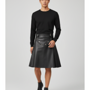Men's Fashion Kilt Faux Leather Scottish Shorts Skirts For Male Traditional Highland Costume Skirt Pleated Festive Bottoms