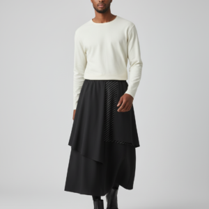 INCERUN Men's Irregular Skirts Striped Patchwork Elastic Waist Casual Men Bottoms Streetwear Loose 2024 Fashion Unisex Skirts