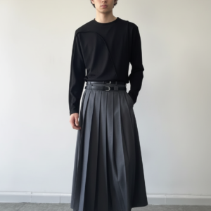 Double Belt Pleated Skirt for Men and Women Japan Harajuku Streetwear Dark Black Skirt Pants Net Celebrity Skirt Stage Clothing