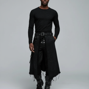 PUNK RAVE Men's Gothic Dark Textured Printed Stylish Kilt Decorated Which Is Detachable Leather Loop Party Club Men Skirts Pants