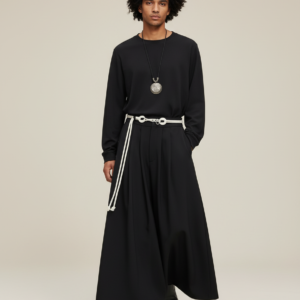 Summer New Men's Solid Color Wide-Leg Skirt Pants Retro Casual Fashion Trend Street Simple Loose Breathable Oversize Men Bottoms