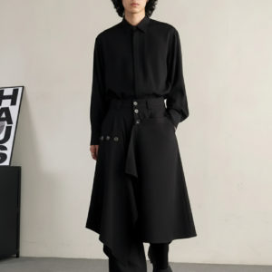 Y2k Double-Layer Irregular Casual Skirt Pants Genderless Japanese Streetwear Side Hem Design Versatile Samurai Skirt Unisex