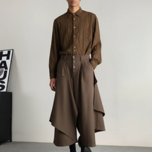 Y2k Double-Layer Irregular Casual Skirt Pants Genderless Japanese Streetwear Side Hem Design Versatile Samurai Skirt Unisex