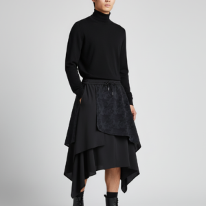 Mens Dark Style Double Layer Irregular Skirts 2024 New Genderless Fashion Personality Solid Color Loose Wide Leg Pants Unisex