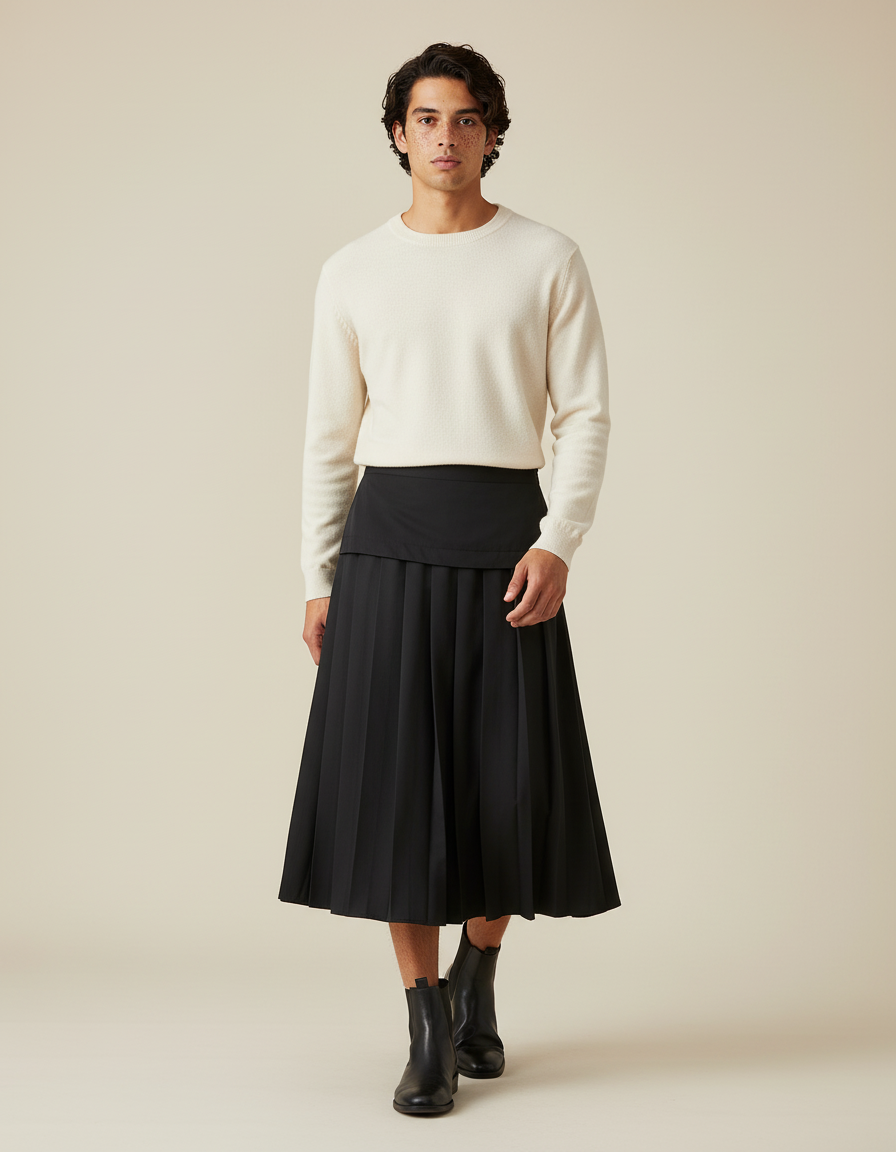 INCERUN Tops 2025 Korean Style Fashion Trousers Men's Pleated Design Skirts Long Pants Casual Streetwear Male Wide Leg Pantalons