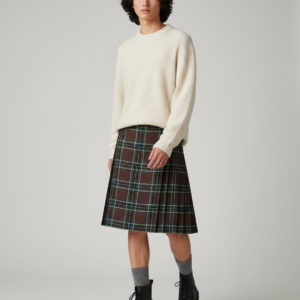 Mens Fashion Casual Retro Scottish Style Plaid Contrast Waistband Pleated Skirt 4