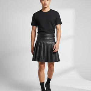 Men Gladiator Scottish Highland Utility Kilt Larp PU Leather Club Pleated Skirt Fashion Kilt Party Punk Rock Skirts Streetwear