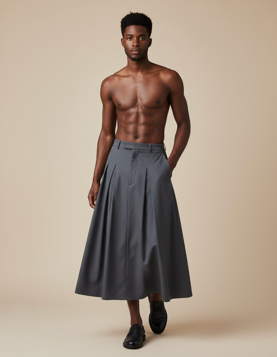 INCERUN American Style Trousers Fashion Men Personality Split Pleated Half Body Skirts Pants Male Clubwear Loose Solid Pantalons