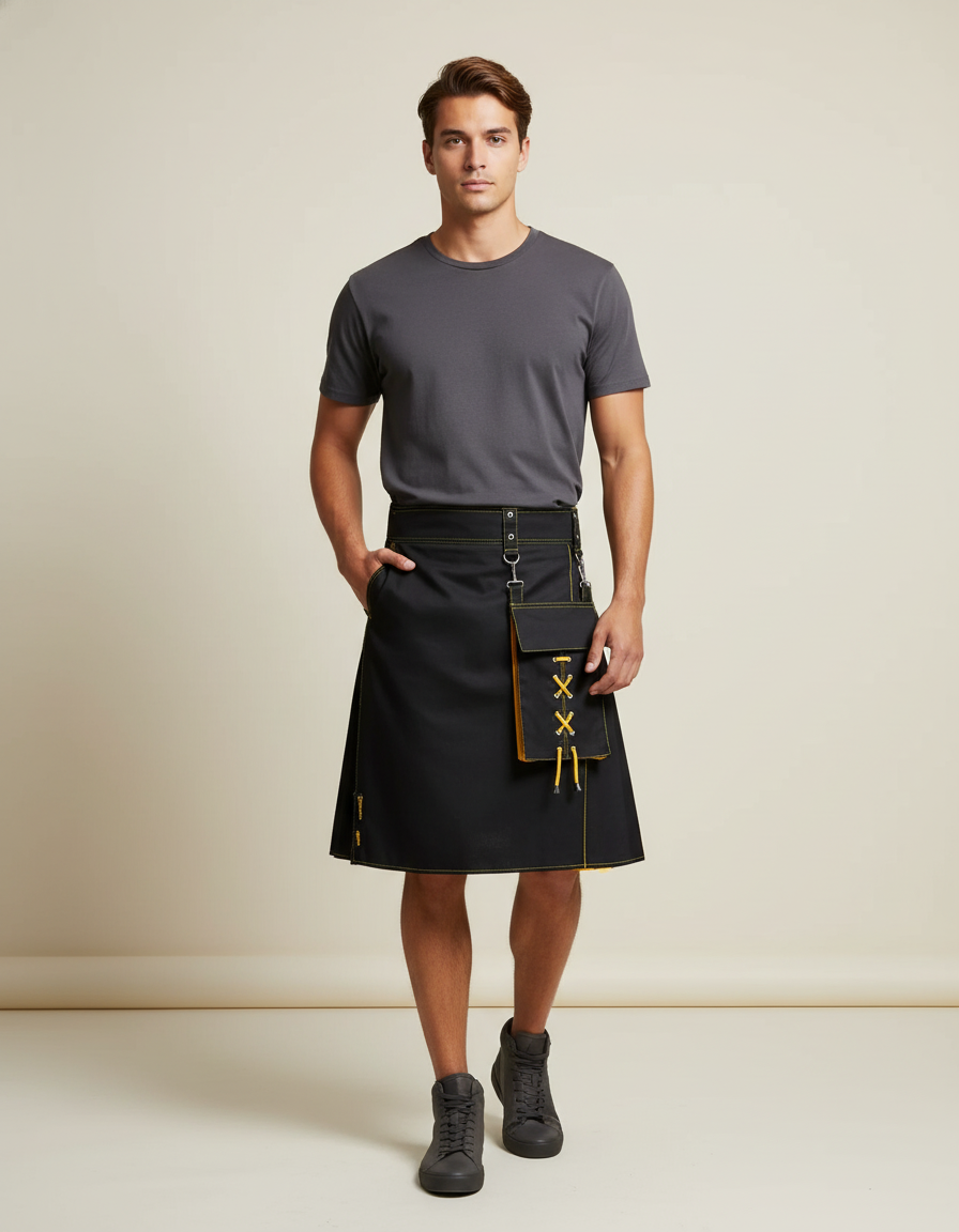 Scotland Irish Hybrid Tartan Kilt Adult Men's Morden Pleated Skirt Pocket Hybrid Bottom National Holiday Costume Utility Outfit