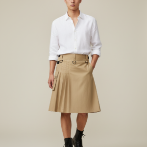 Mens Gothic Punk Plaid Skirt with Medieval Metal Pleated Design for Rave Cosplay and Alternative Fashion Events