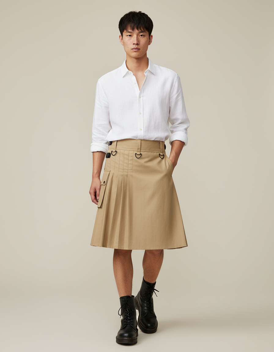 Mens Gothic Punk Plaid Skirt with Medieval Metal Pleated Design for Rave Cosplay and Alternative Fashion Events