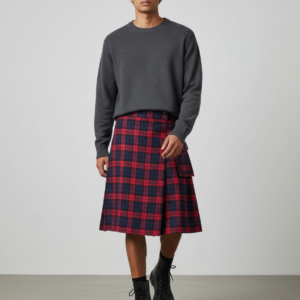 Scottish Holiday Skirt Men's Plaid Contrasting Pleated Skirt BK0140