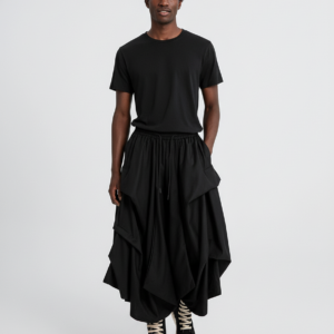 Irregular Pleated Design Hip Hop Punk Techwear Pantskirt Man Casual Vintage Wide Leg Baggy Pants Streetwear