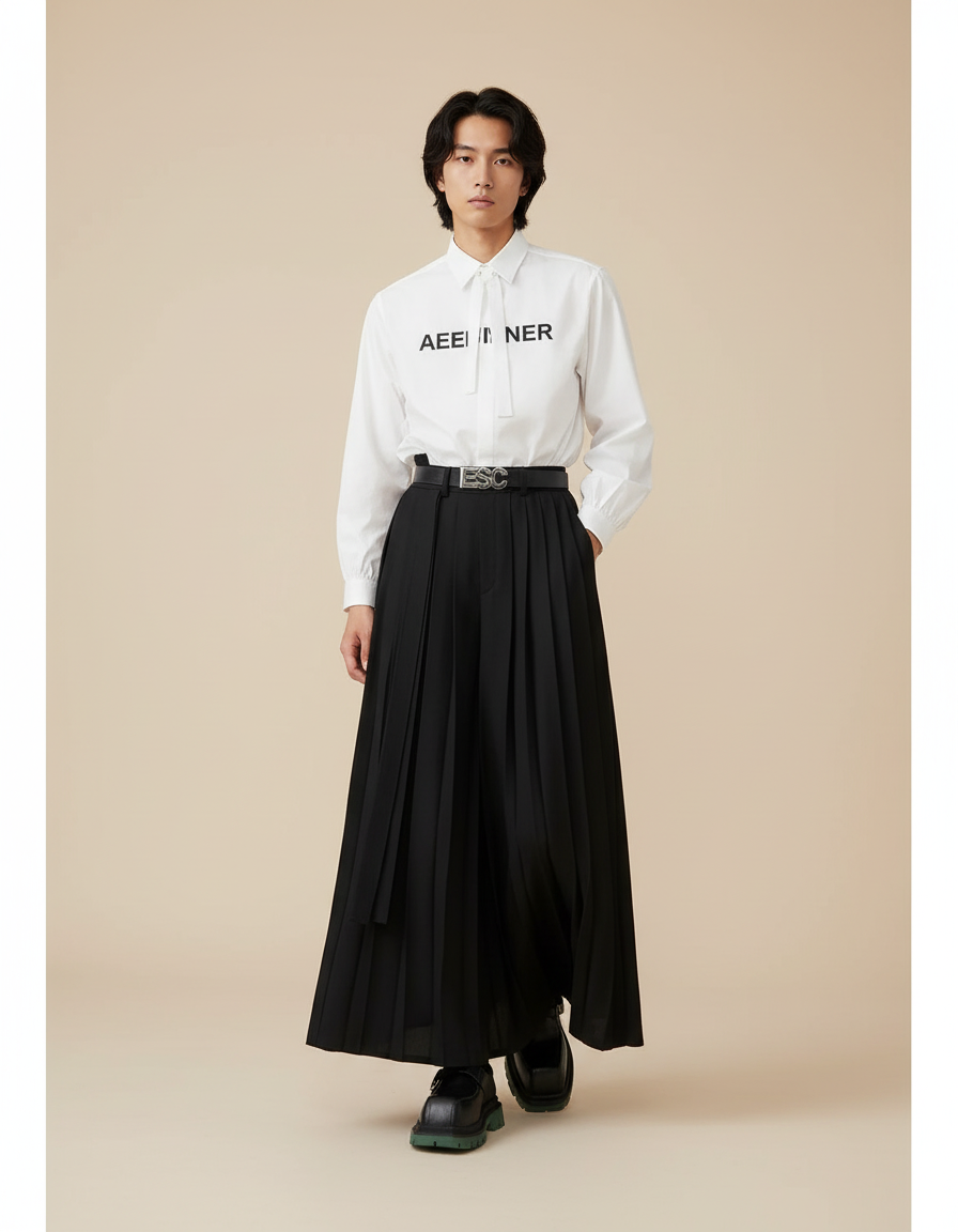 Y2k Gothic Dark Style Skirt Pants Pleated Double Ribbon Design Hakama Genderless Japanese Streetwear Samurai Pants Unisex 2024