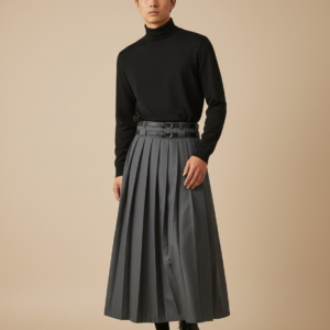 Men Fashion Hip Hop Pleated Skirt With Belt Gothic Vinatge Black Pantskirt Harajuku Casual Long Skirts For Women
