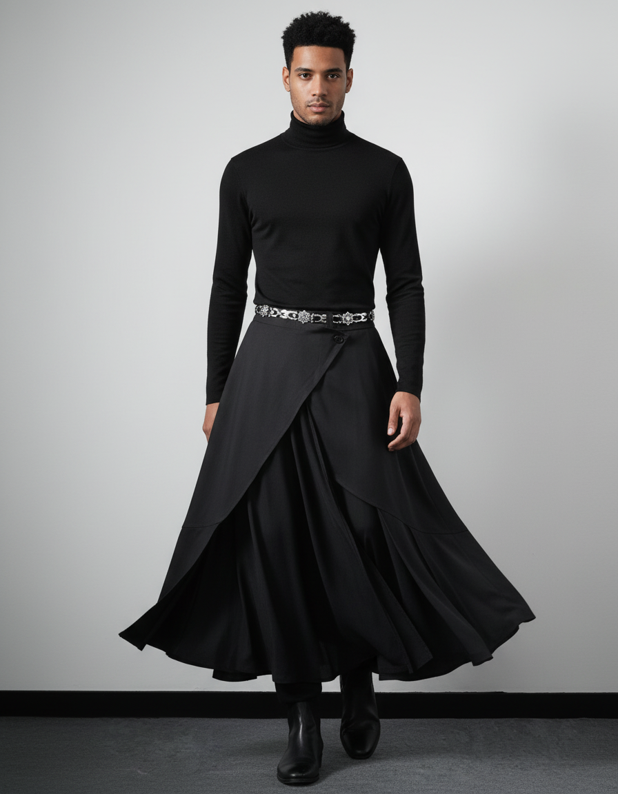 Men's Irregular Solid Color Skirt Pants Unisex Japanese Retro Fashion Trend Loose Simple Casual Breathable Niche Men's Bottoms