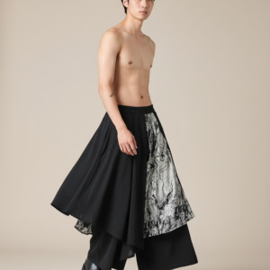 2024 Korean Style Trousers New Men Pantalons Design Casual Streetwear Male Fake Two-Piece Wide Leg Long Pants Man Skirt Pants