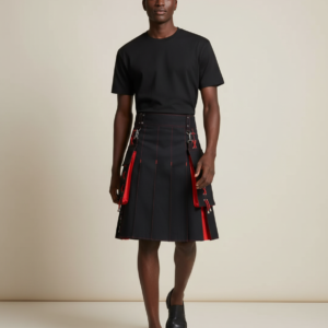 Mens Kilt Utility Scottish Traditional Highland Solid Pleated Buckle Straps Costume Kilts with Cargo Pockets