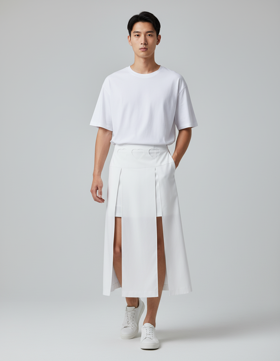 INCERUN Solid Men Casual Pants Pantalons Fashion Hollow Out Long Half Length Skirt Pants Wide Leg Trousers Men's Clothing Summer