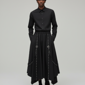 Women Irregular Big Hem Pant 2025 Men Ribbon Dark Black Wide Leg Pants Male Punk Gothic Harem Trousers Kimono Skirt Pants Winter