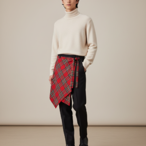 Unisex Layered A Line Wrap Skirt Hiphop Street Dance Checkered Hip Scarf Tie Up Asymmetrical Overskirt Shirt Extender