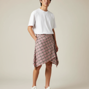 Unisex Layered A Line Wrap Skirt Hiphop Street Dance Checkered Hip Scarf Tie Up Asymmetrical Overskirt Shirt Extender
