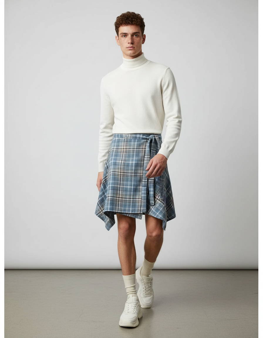 Unisex Layered A Line Wrap Skirt Hiphop Street Dance Checkered Hip Scarf Tie Up Asymmetrical Overskirt Shirt Extender