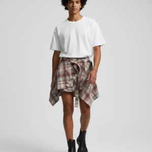 Unisex Layered A Line Wrap Skirt Hiphop Street Dance Checkered Hip Scarf Tie Up Asymmetrical Overskirt Shirt Extender