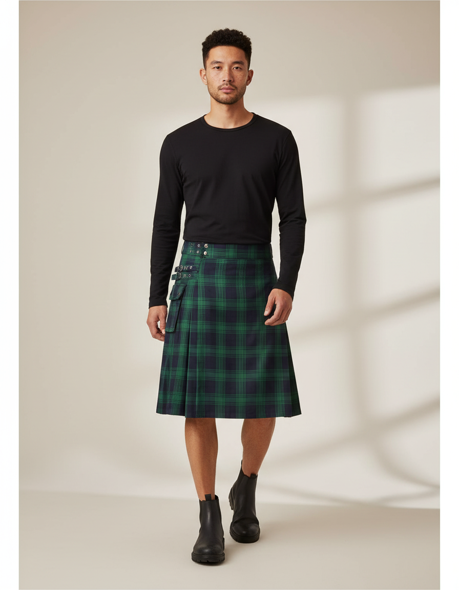 Mens Scottish Plaid Skirts Traditional Highland Tartan Practical Kilt Vintage Pleated Skirt Cosplay Carnival Fancy Party Dress