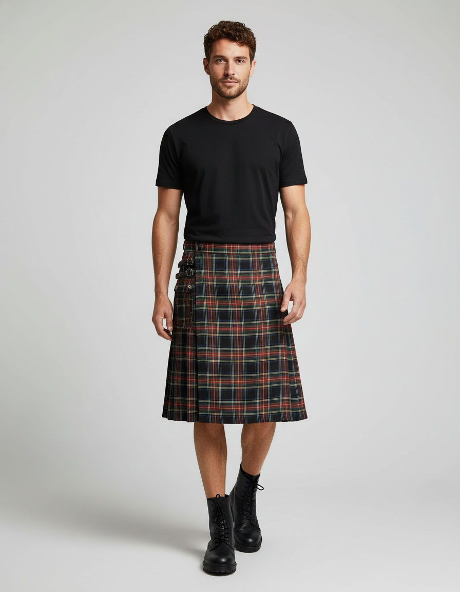 Mens Scottish Plaid Skirts Traditional Highland Tartan Practical Kilt Vintage Pleated Skirt Cosplay Carnival Fancy Party Dress