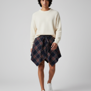 Fashion Tassel Hip Hop Irregular Men and Women Fake Shirt Hem Spring Autumn False Shirt Skirt Half-body Plaid Skirts Womens Saia