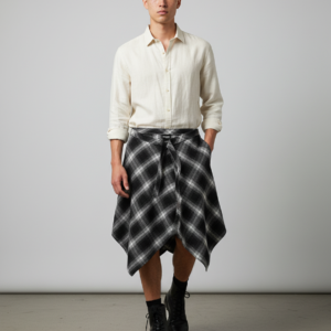 Fashion Tassel Hip Hop Irregular Men and Women Fake Shirt Hem Spring Autumn False Shirt Skirt Half-body Plaid Skirts Womens Saia