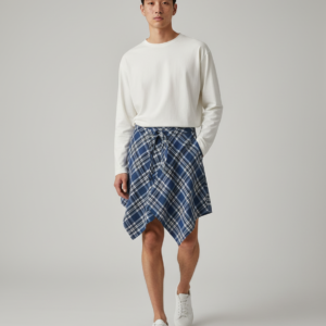 Fashion Tassel Hip Hop Irregular Men and Women Fake Shirt Hem Spring Autumn False Shirt Skirt Half-body Plaid Skirts Womens Saia