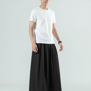 Men's big size wide summer thin hem 9-quarter skirt men's