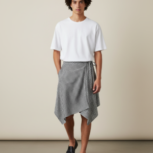 Fashion Tassel Hip Hop Irregular Men and Women Fake Shirt Hem Spring Autumn False Shirt Skirt Half-body Plaid Skirts Womens Saia