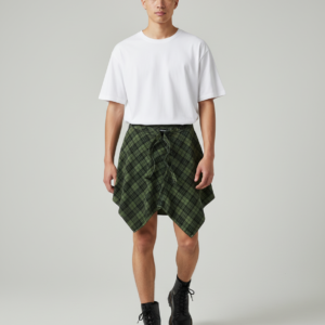 Fashion Tassel Hip Hop Irregular Men and Women Fake Shirt Hem Spring Autumn False Shirt Skirt Half-body Plaid Skirts Womens Saia