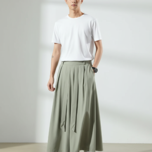 Men's big size wide summer thin hem 9-quarter skirt men's