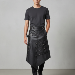Asymmetric Design Gothic Vintage Hip Hop Punk Pantskirt Men Metal Eyelet Decorate Techwear Style Skirt Cosplay Culotte